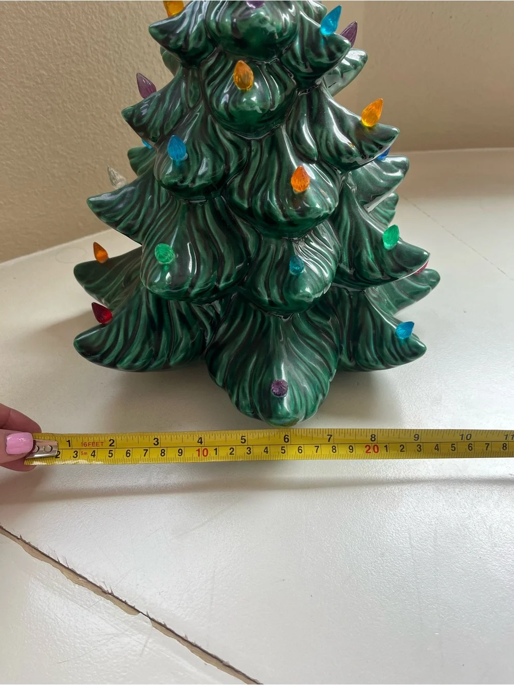 Vintage Green Ceramic Holiday Tree with Multicolor Lights 1976